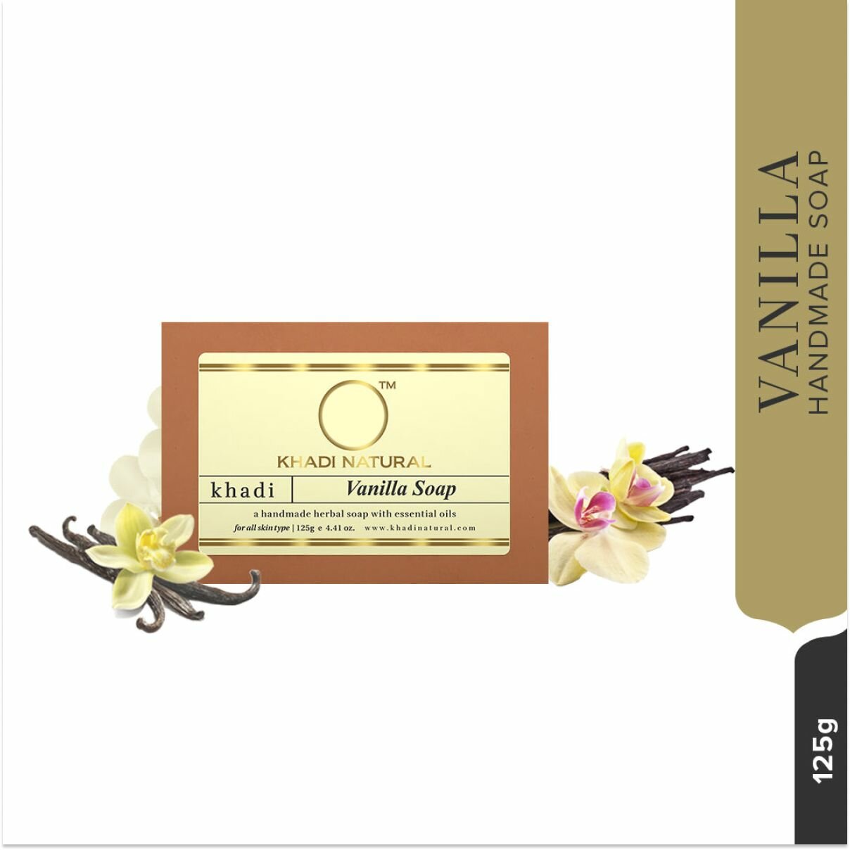 Мыло твердое Khadi Natural туалетное натуральное Ваниль (Vanilla Soap), 125 г