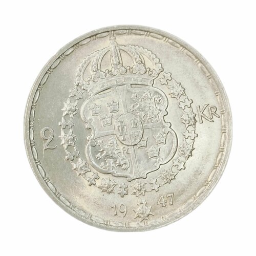Монета 2 кроны Швеция 1947 год, в холдере