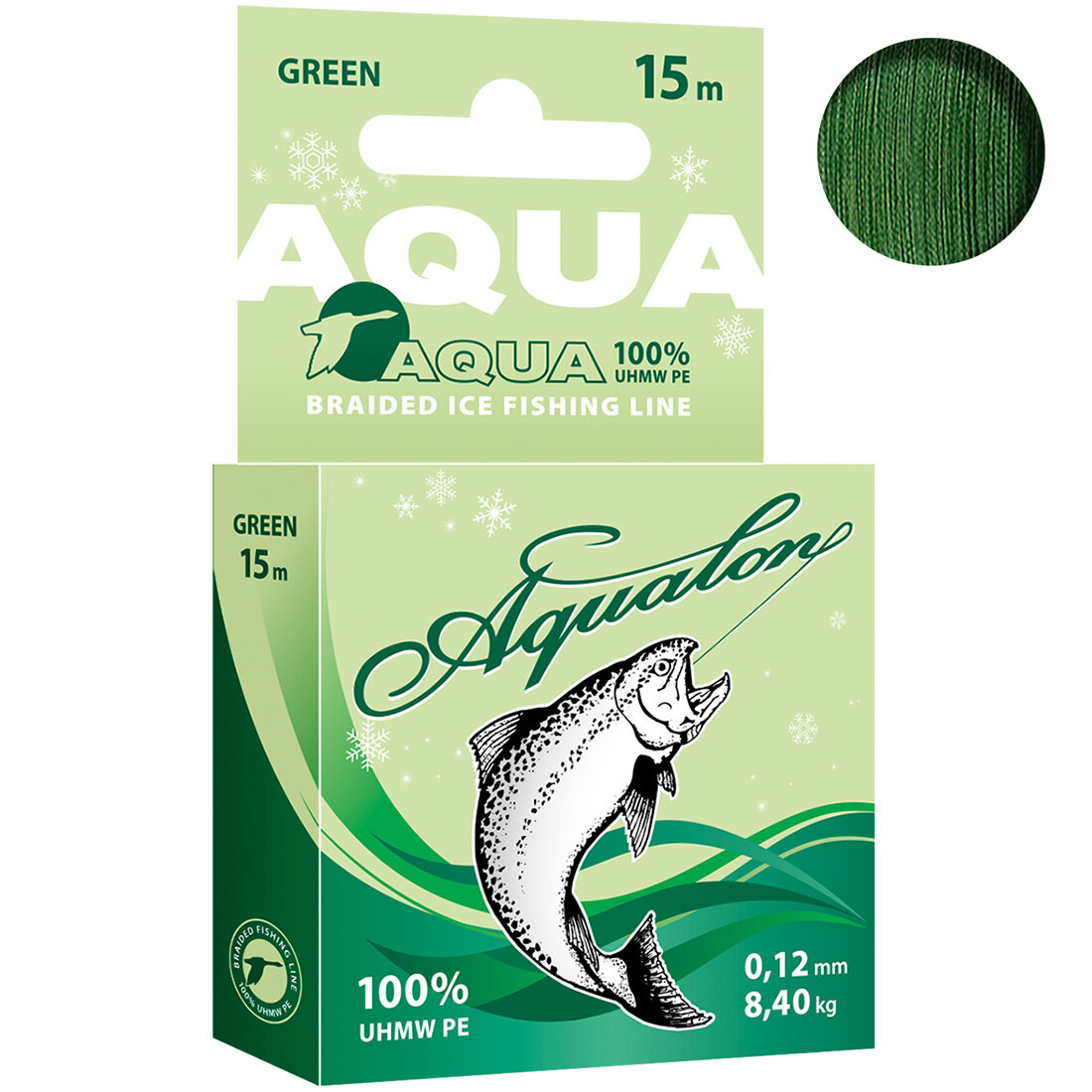 Плетеный шнур для рыбалки AQUA Aqualon Dark-Green зимний 0,12mm 15m