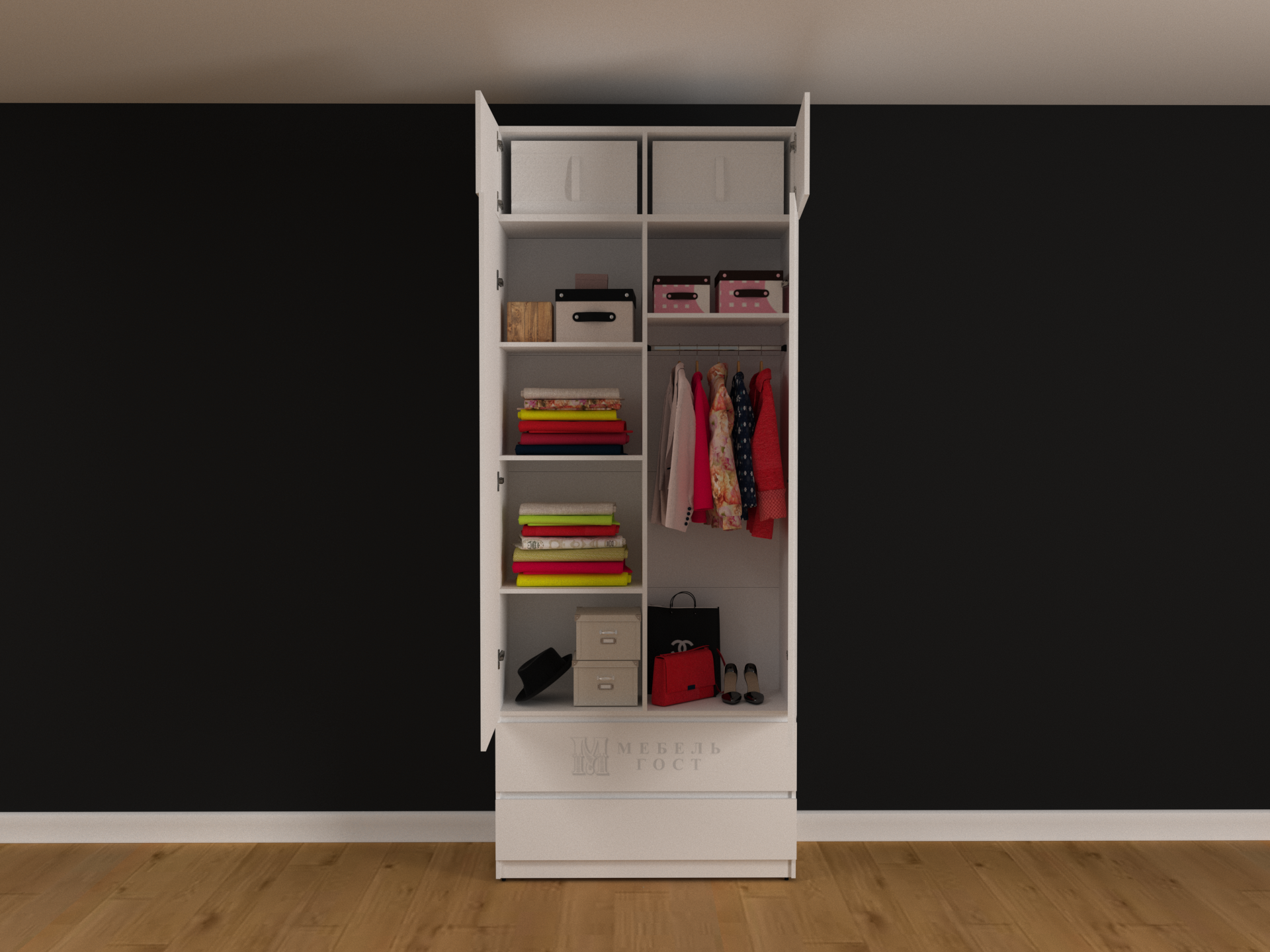 Шкаф для одежды "Мебель ГОСТ", аналог IKEA PAX, ШхВхГ 100x250х50 см Белый