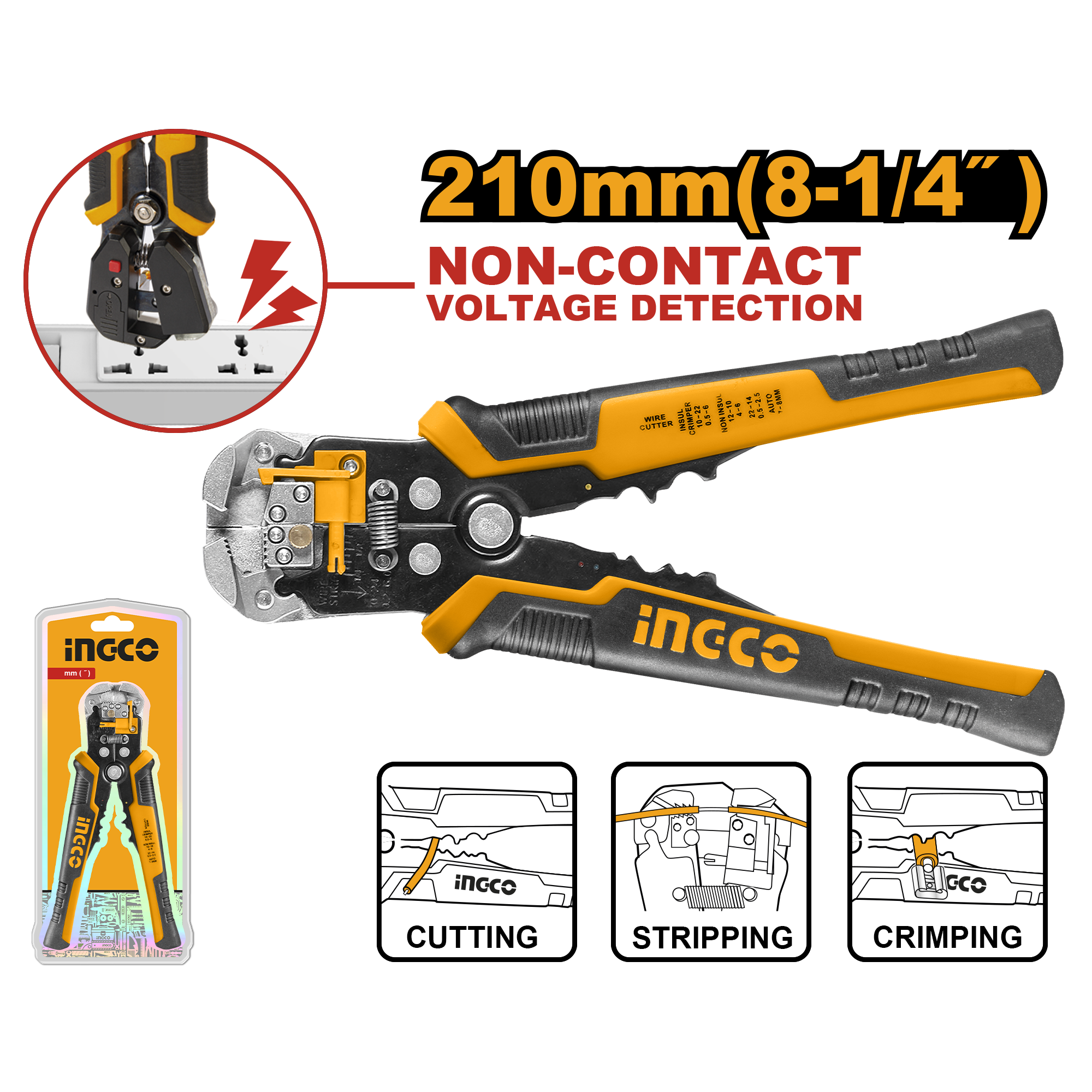Стриппер автоматический многофункциональный для снятия изоляции с бесконтактным детектором напряжения INGCO HWSP102429 INDUSTRIAL 0.2-6 мм