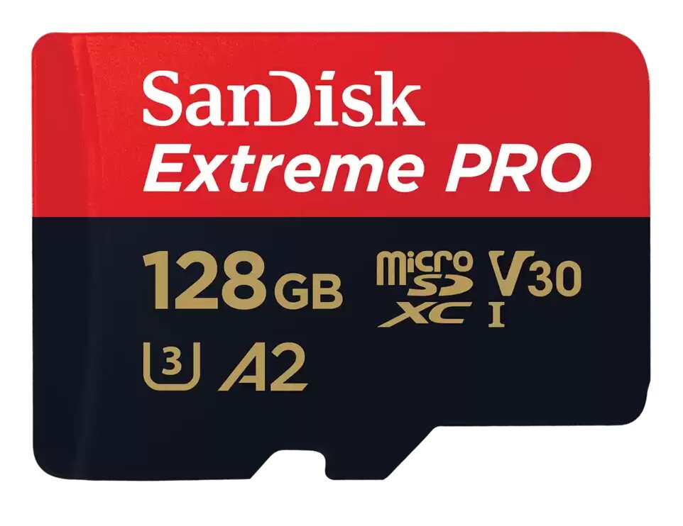 Карта памяти SanDisk Extreme PRO microSDXC 128 ГБ Class 10 UHS-I U3, V30, A2 (R/W 200/90 Mb/s) + SD адаптер — фото 1