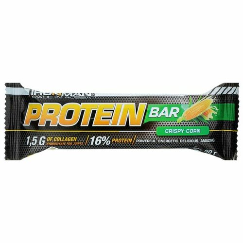 Россия IRONMAN Батончик Protein Bar с коллагеном, 50 г (Кукуруза / белая глазурь) батончик ironman без глазури 37% protein bar 50 г арахис карамель