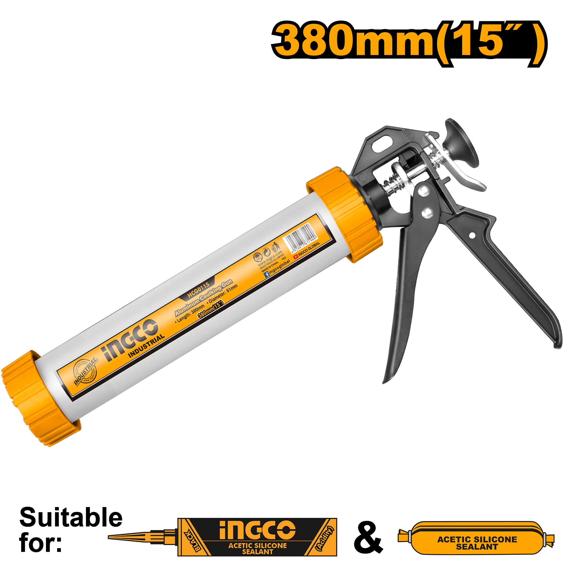 Пистолет для герметика закрытый INGCO HCG0115 INDUSTRIAL 380 мм
