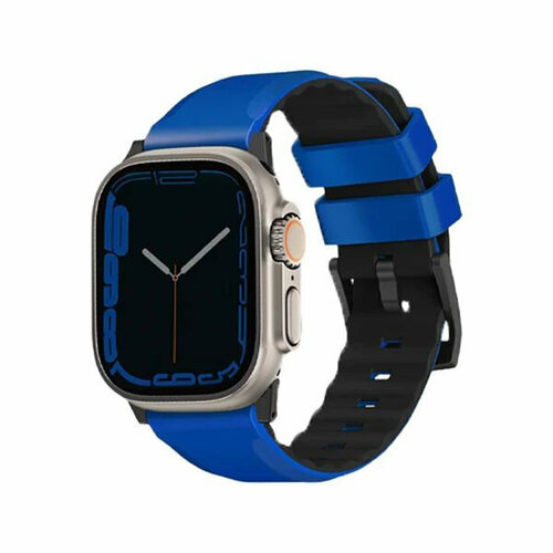 Ремень силиконовый Uniq LINUS AIROSOFT SILICONE для Apple Watch 49/45/44/42, цвет синий (RACING BLUE) ремешок uniq linus airosoft silicone для apple watch all 42 44 45 49 мм racing blue