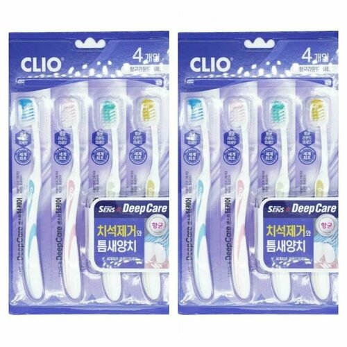 Clio Sens Progress Antibacterial R Набор зубных щеток 4 шт, 2 упаковки. clio набор щеток зубных sens interdental antibacterial ultrafine toothbrush 5 5 шт