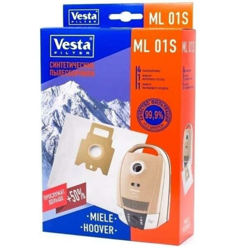 Vesta filter ML01S комплект мешков-пылесборников синтетических (4шт+ 2 фильтра) для пылесоса Miele