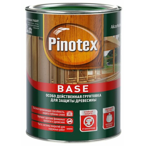 грунт для защиты древесины pinotex base 10 л PINOTEX BASE грунт антисептик для защиты древесины от плесени и синевы для наружных работ (1л)