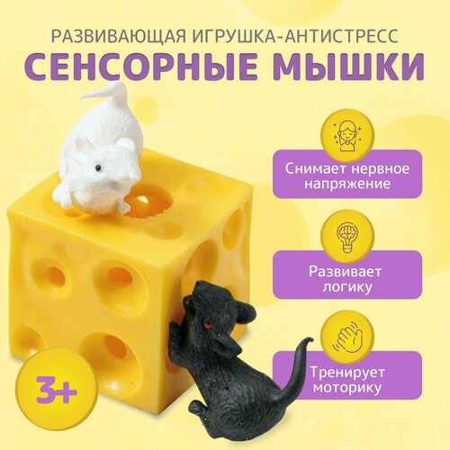 Развивающая игрушка-антистресс, Сенсорные мышки, Мышки в сыре, логическая игра на развитие мышления и мелкой моторики