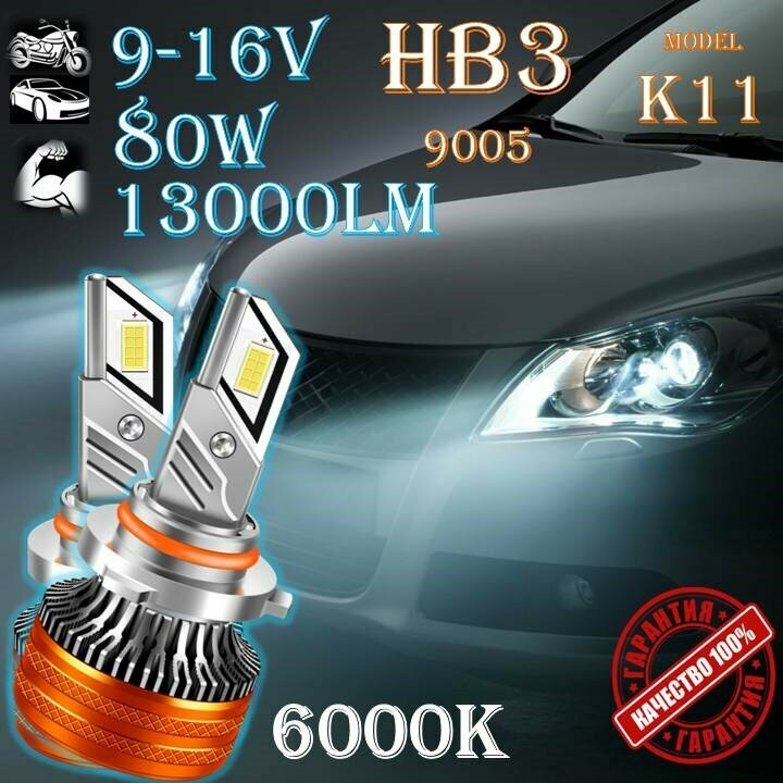 Светодиодные лампы Hb3 9005 CANBUS с обманкой K11 (80W/13000lm пара) 6000К CHIP 3570 GLT