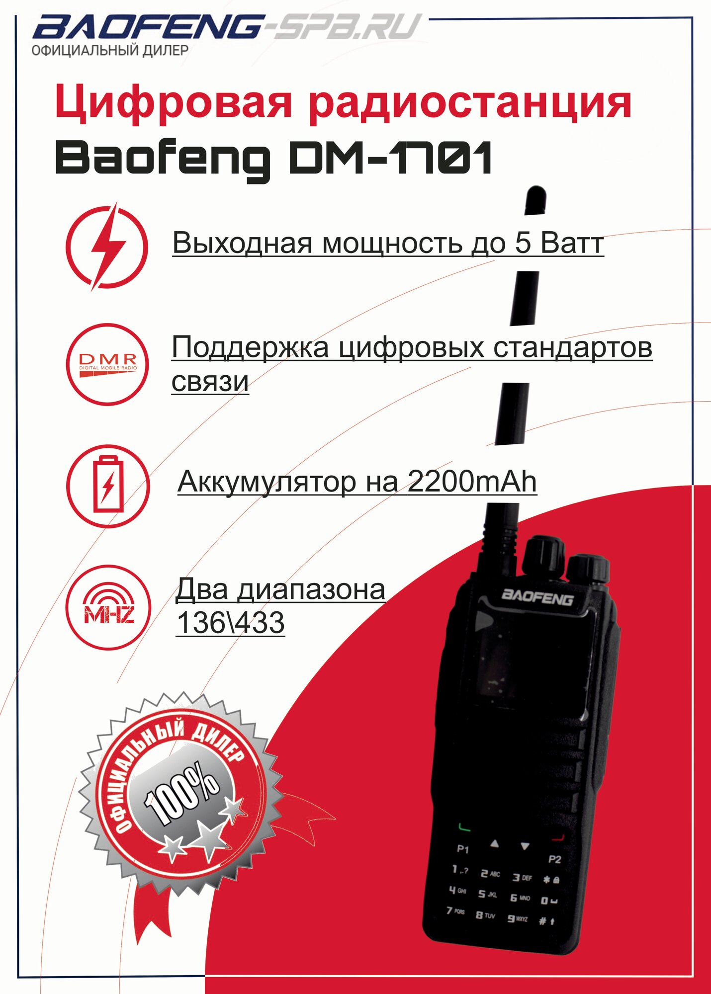 Рация Baofeng DM-1701 DMR TIER1 и 2 цифровая портативная