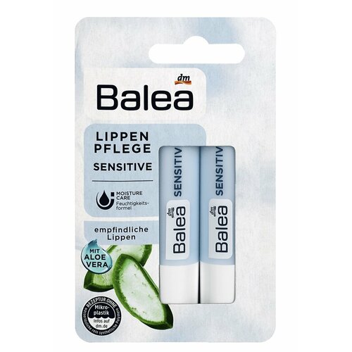 Balea (Балеа) Lippenpflege Sensitive Бальзам с Канделильским и Пчелиным воском для чувствительных губ, 2 шт,*4,8г balea бальзам для губ милые бабочки 4 8 г