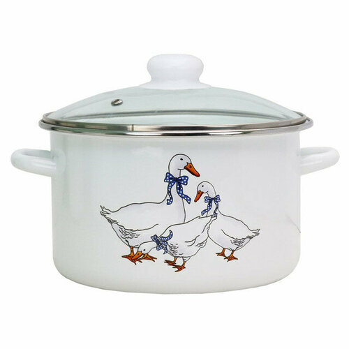 Кастрюля гуси 4л 20см эмал сталь стеклянная крышка 4837₽