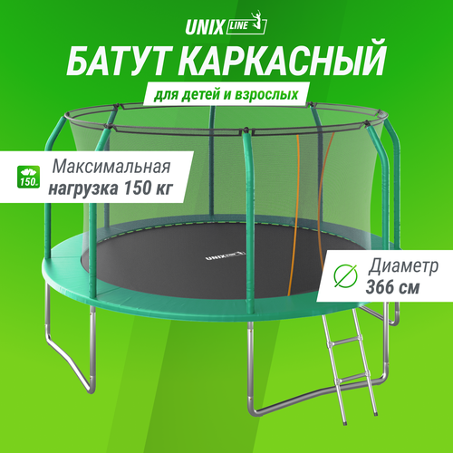 Каркасный батут Unix Line SUPREME BASIC 12 ft 366х366х269 см , зелeный