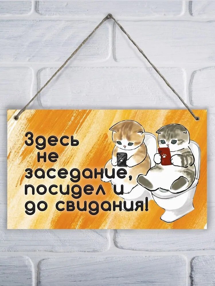Декоративная табличка LPI Home "Здесь не заседание"/Деревянная табличка/Декор для ванной и туалета — фото 1