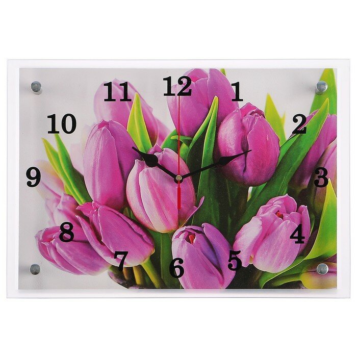 Сюжет Часы-картина настенные, серия: Цветы, "Тюльпаны", 25х35 см