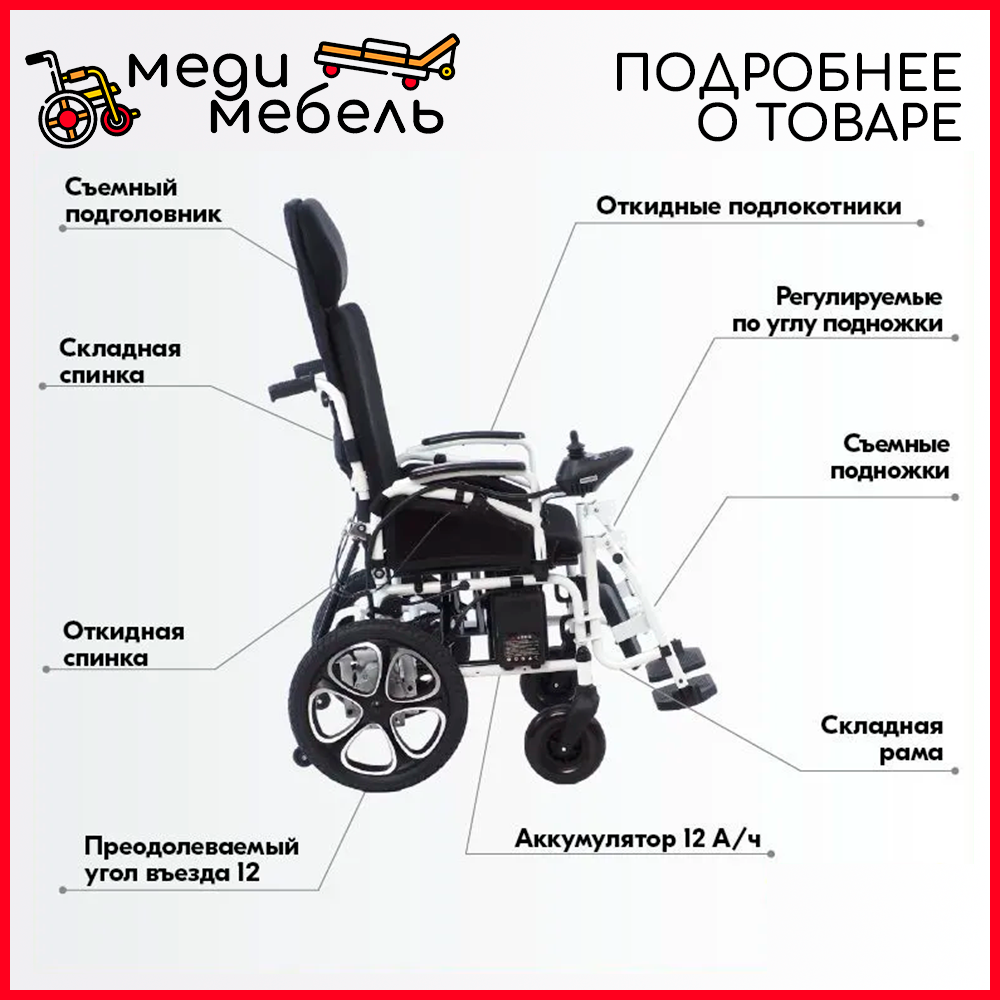 Кресло-коляска с электроприводом МЕТ Comfort 85 (20010) раскладываемая в горизонталь, с self-откидной спинкой / Изделие ортопедическое для профилактики и реабилитации кресло-коляска в вариантах исполнения: MET EP-103