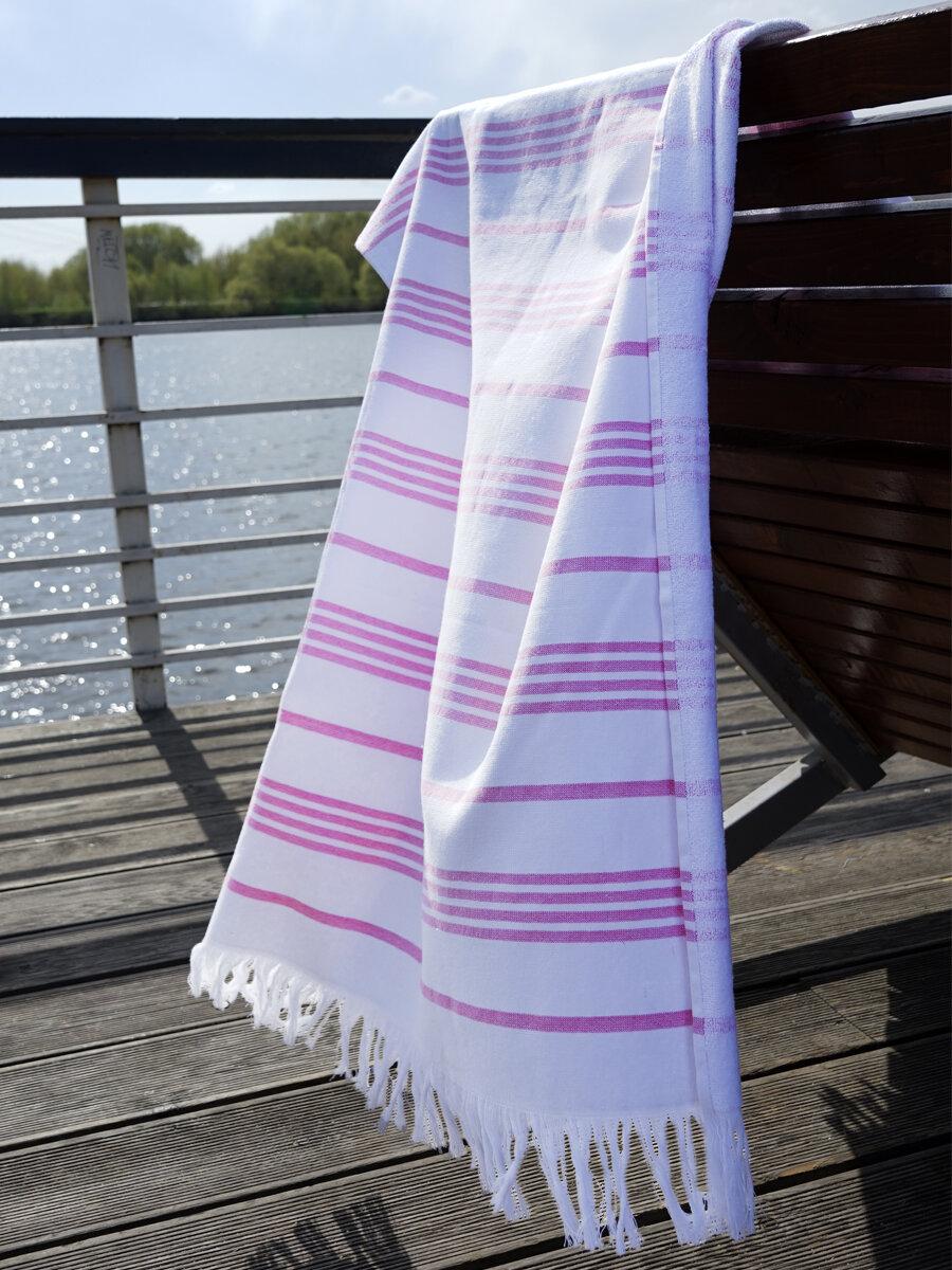 Полотенце пляжное Safia Stripe, 100х150 см, бело-розовые