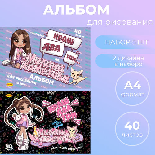 Альбомы для рисования Милана Хаметова 40 л 5шт серия Краш два три 714₽