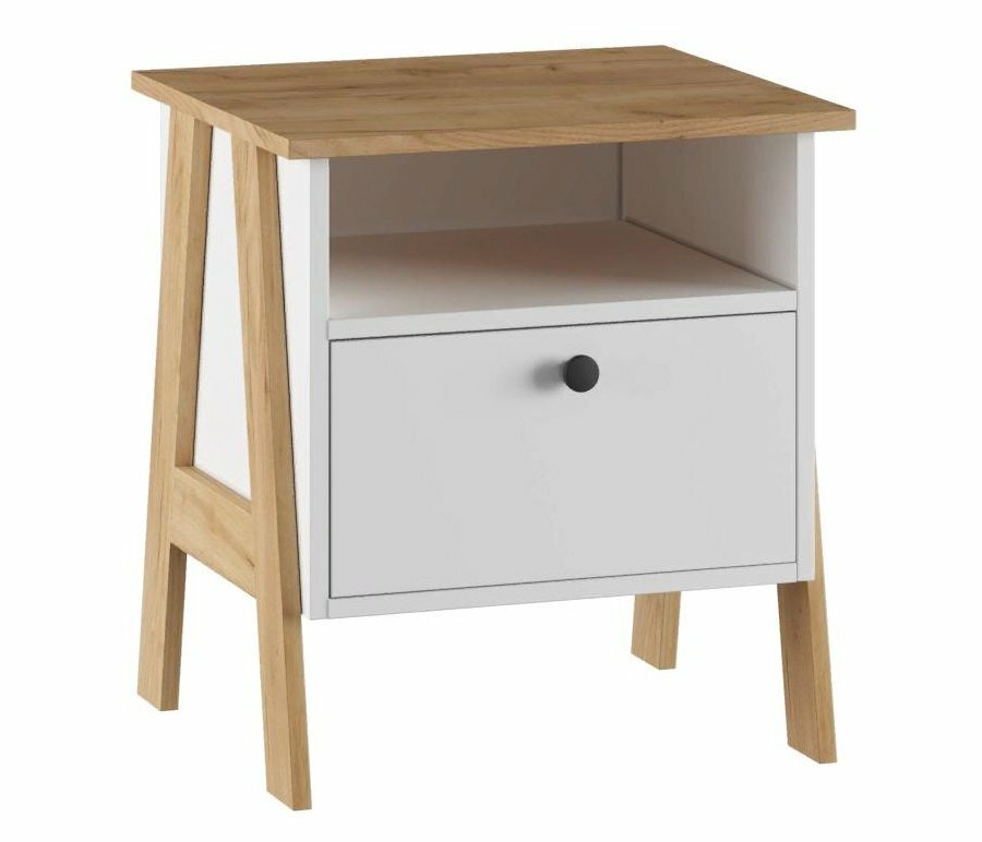 фото Прикроватная тумба Woodville Теодора белый / крафт золотой