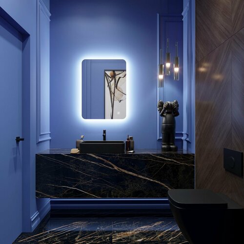 Зеркало с подсветкой наполи 80х60 см для ванной холодный белый свет 6000К сенсорное управление 9200₽