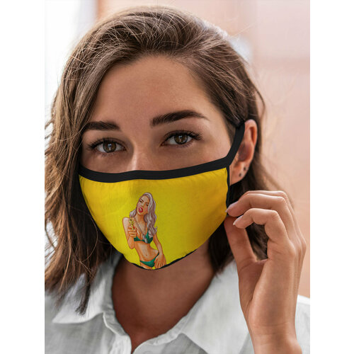 Маска многоразовая защитная Популярные иллюстрации Идеальное тело Блондинка в купальнике 468₽
