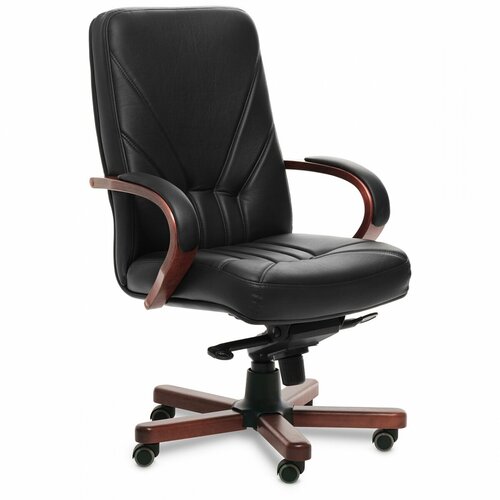 Кресло руководителя Multi-Office Verona A с высокой спинкой (кожа черная, дерево темный орех)