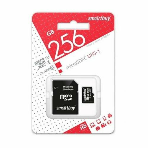 Карта памяти SmartBuy microSDXC 256 ГБ Class 10, UHS-I U1, R/W 90/67 МБ/с, адаптер на SD, 1 шт, черный