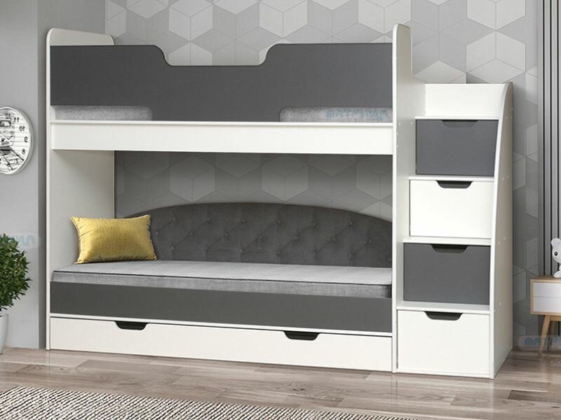 фото Matrix кровать детская двухъярусная с мягкой спинкой "Junior 13" мятный, лестница справа