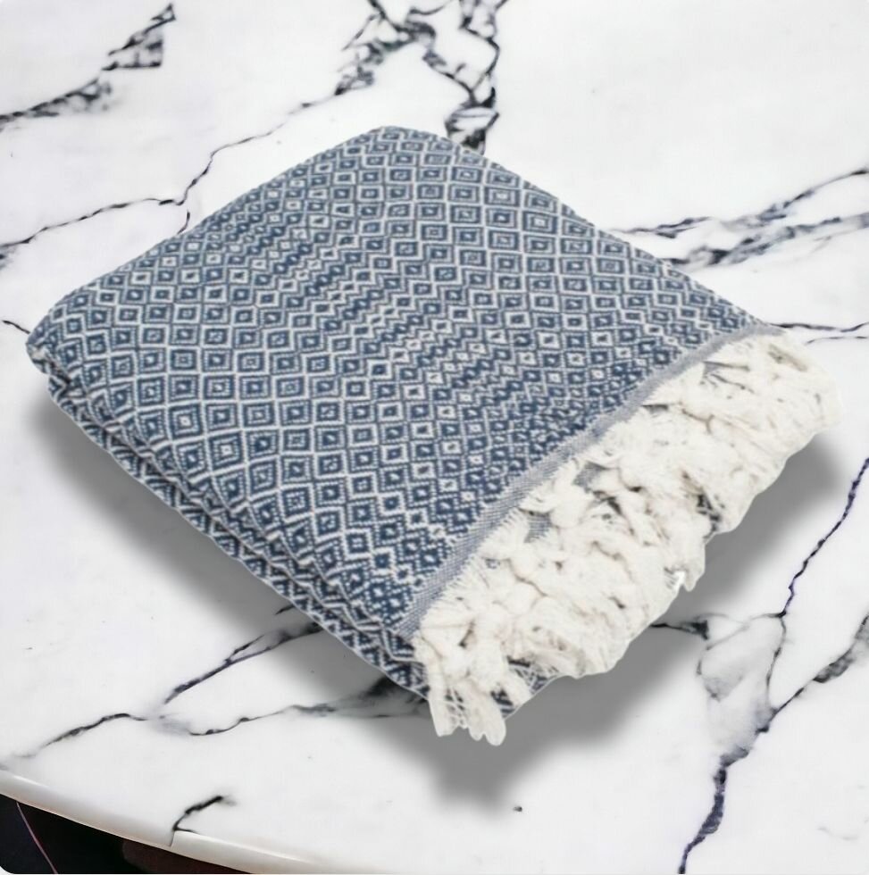 фото Покрывало с бахромой SI BRANO ромб 1, 200*230 евро Y 1003 V4 синий