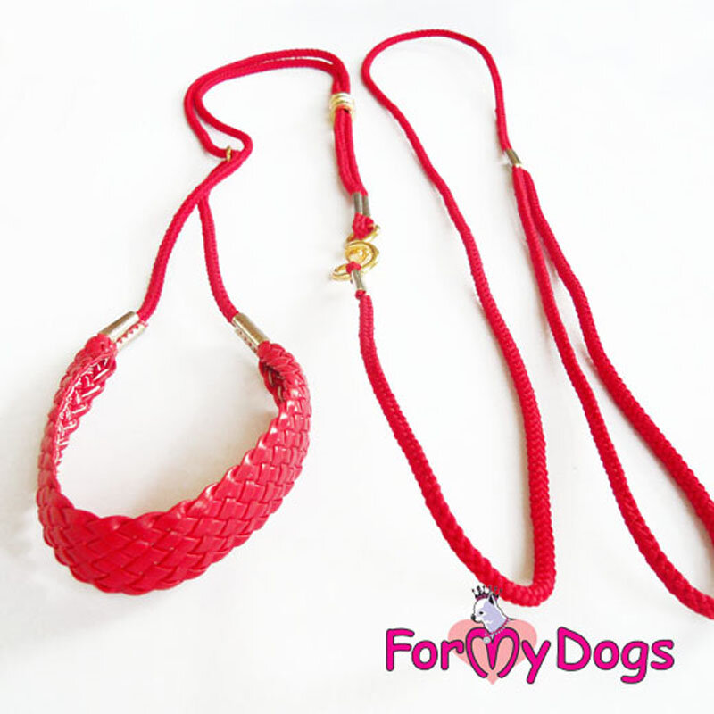 Ринговка для собак малых пород ForMyDogs красная косичка с расширителем для дрессировки и выставки длина 120 см