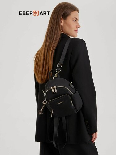 Изображение товара Городской маленький рюкзак для ручной клади Eberhart Legacy, нейлон, черный, 20*10.5*22 см, 0.4 кг, 4.49 л / Стильный, прочный и легкий рюкзак для похода и путешествий в самолет