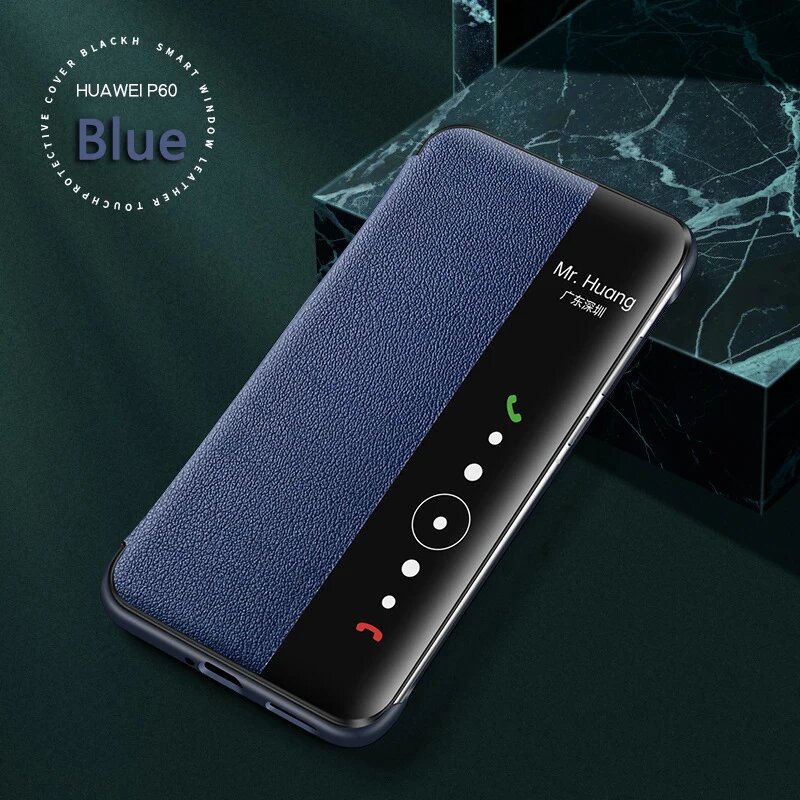 Умный кожаный чехол для Huawei P60 Pro Флип-кожаный чехол для Huawei P60 Art Business Smart Covers Синий, Blue, For P60 Pro