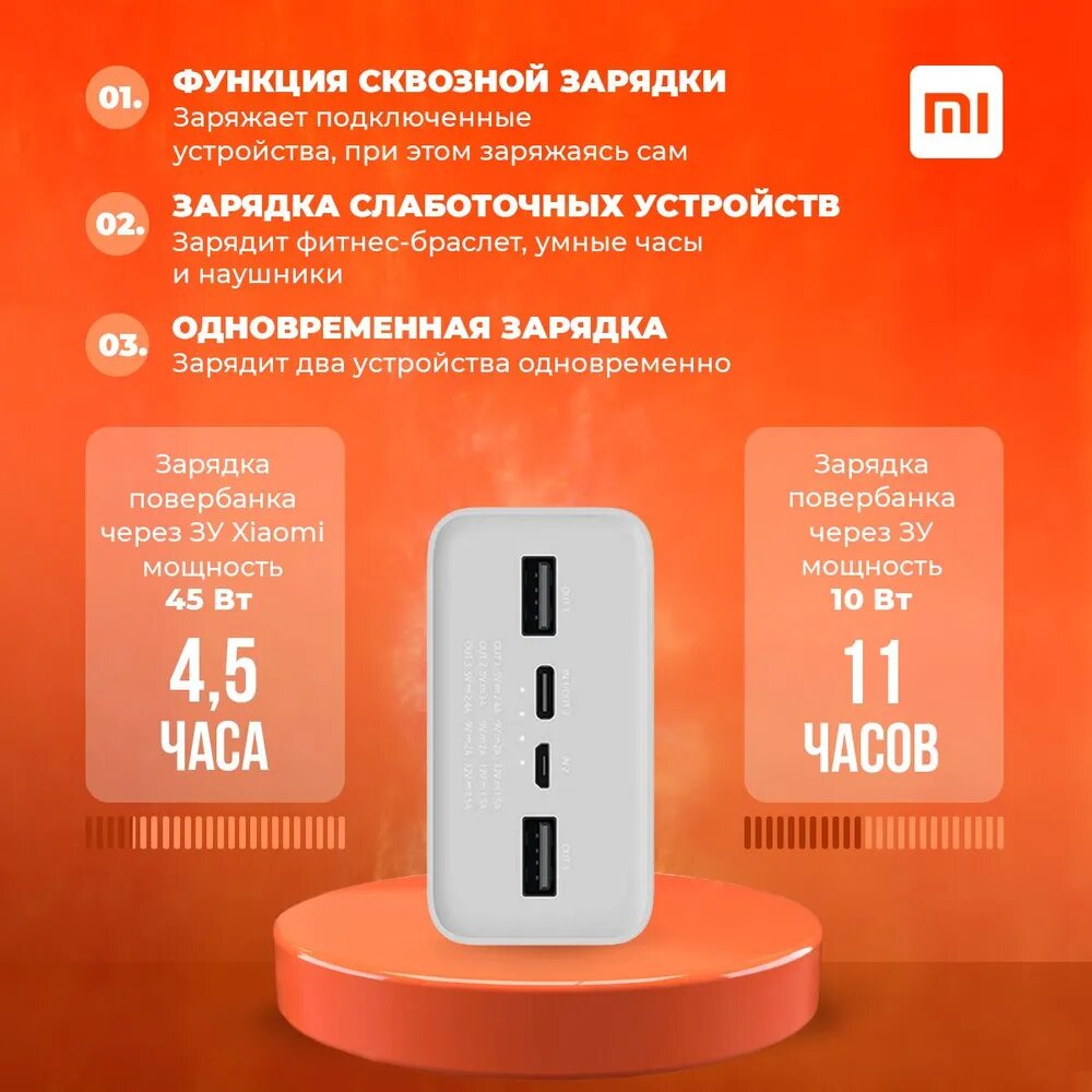Внешний аккумулятор Павербанк Power Bank 3 30000mah , портативный аккумулятор, Power Bank, белый — фото 1