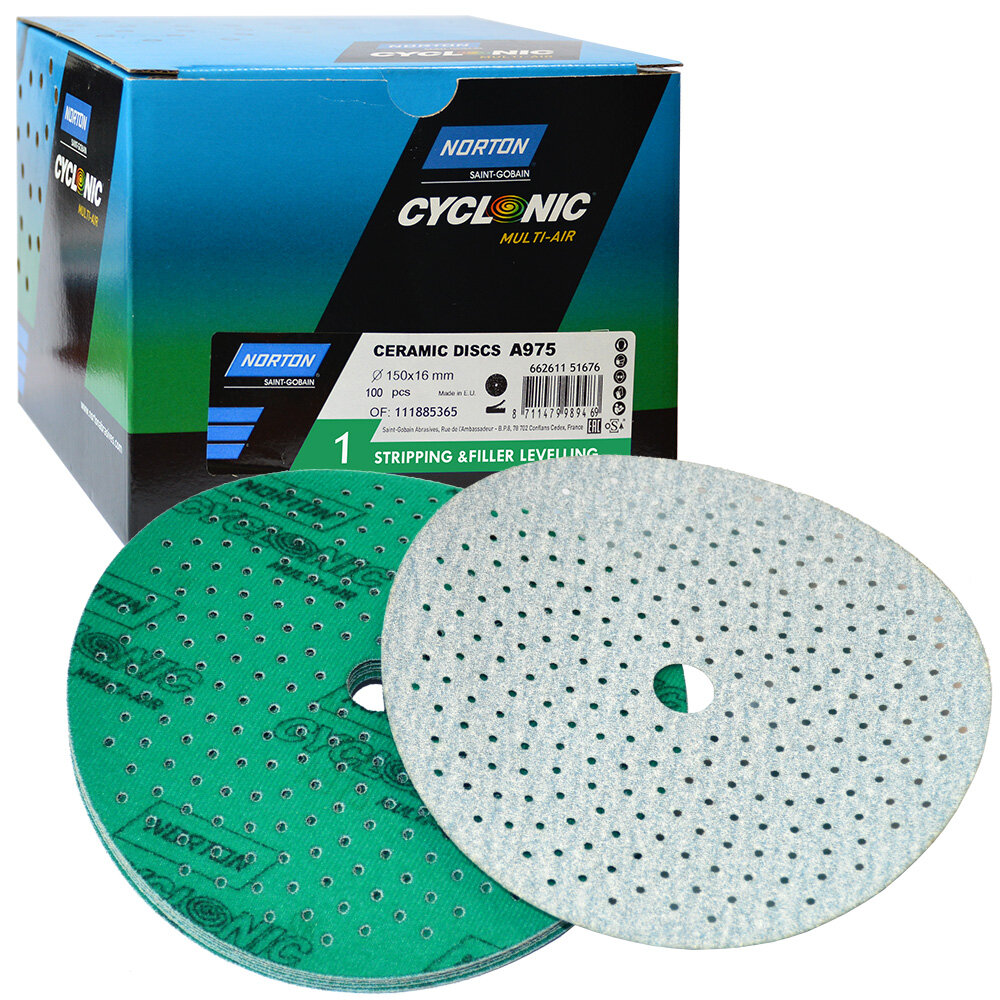 5шт - круг абразивный Р120-150 зеленый 150мм жесткий/средний CYCLONIC MULTI-AIR A975 NORTON