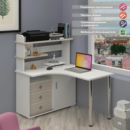 Изображение товара Стол компьютерный Мэрдэс СР-135М бекбе-лев Белый/Карамель/Белый, угловой, 116х130х75 см