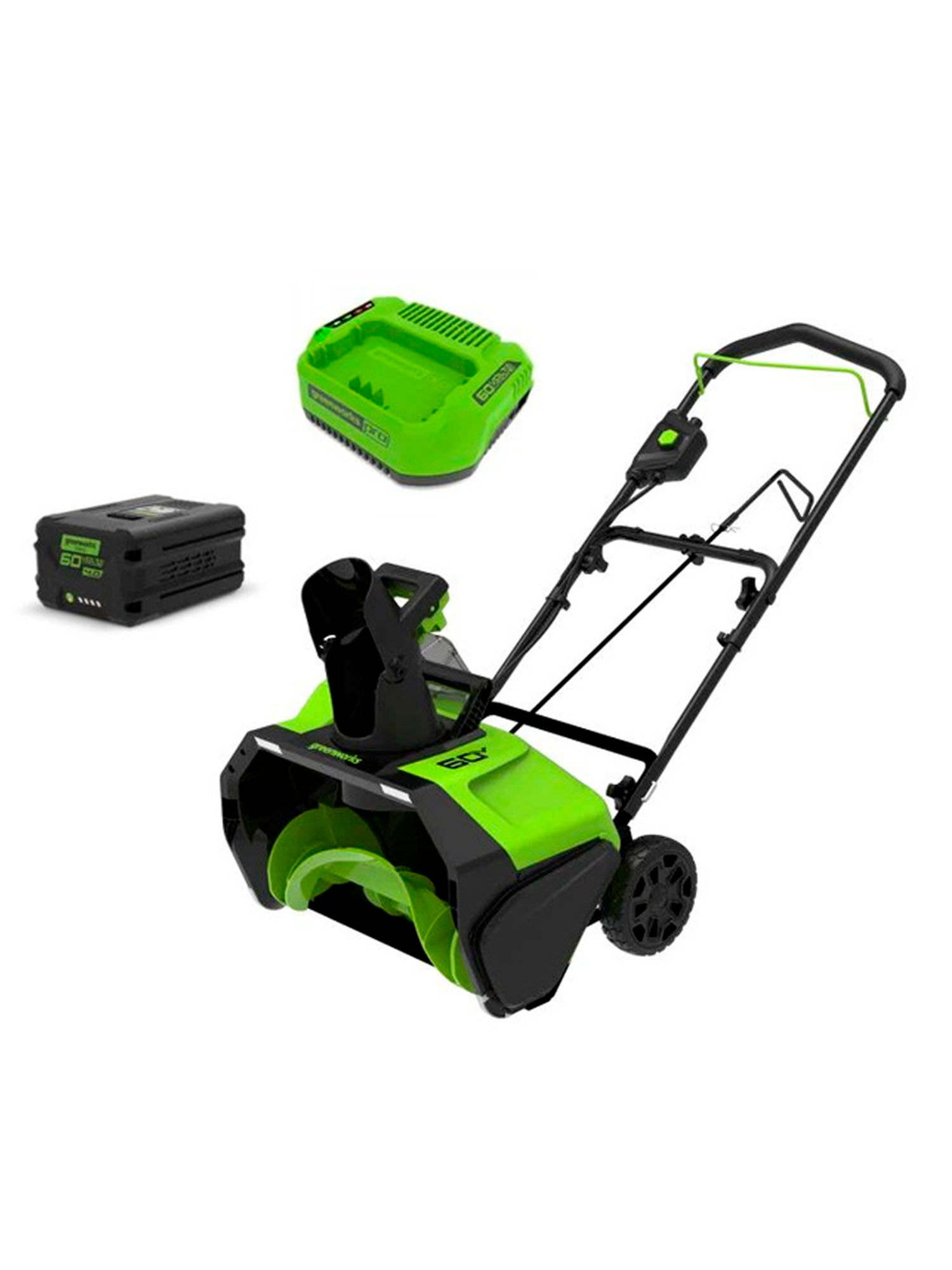 Снегоуборщик аккумуляторный Greenworks GD60PSTK8 60V бесщеточный ширина захвата 51 см высота захвата 25 см комплект АКБ 8 Ач  быстрое ЗУ