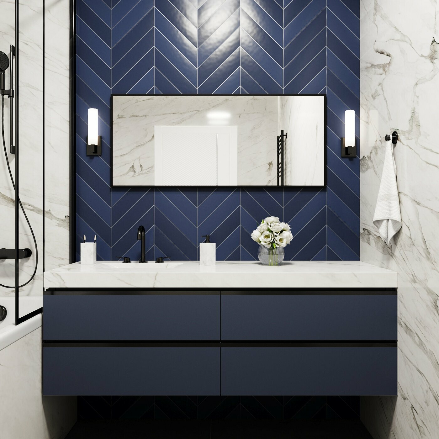 Зеркало настенное в алюминиевой раме BLX MIRROR 100х40 см. Черное