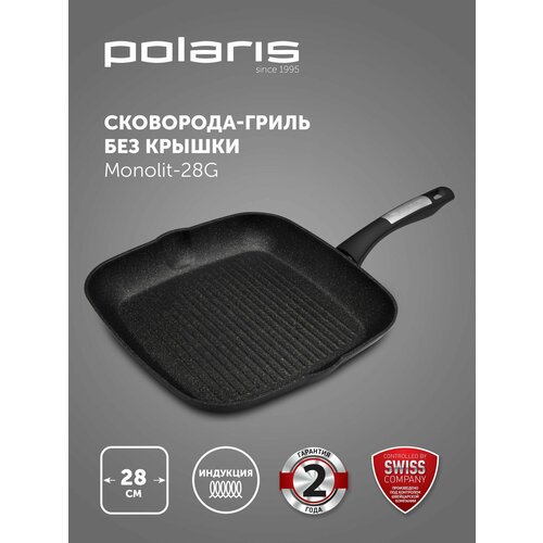 фото Сковорода-гриль polaris monolit-28g черный 28 см 21.7 см 3.5 мм 28 см 3.5 мм