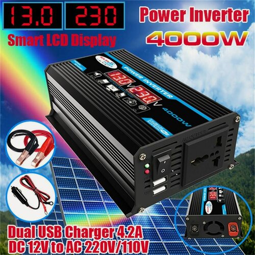 Изображение товара Инвертор автомобильный INVERTER 4000W (преобразователь напряжения 12V в 220V) с USB (4.2А)