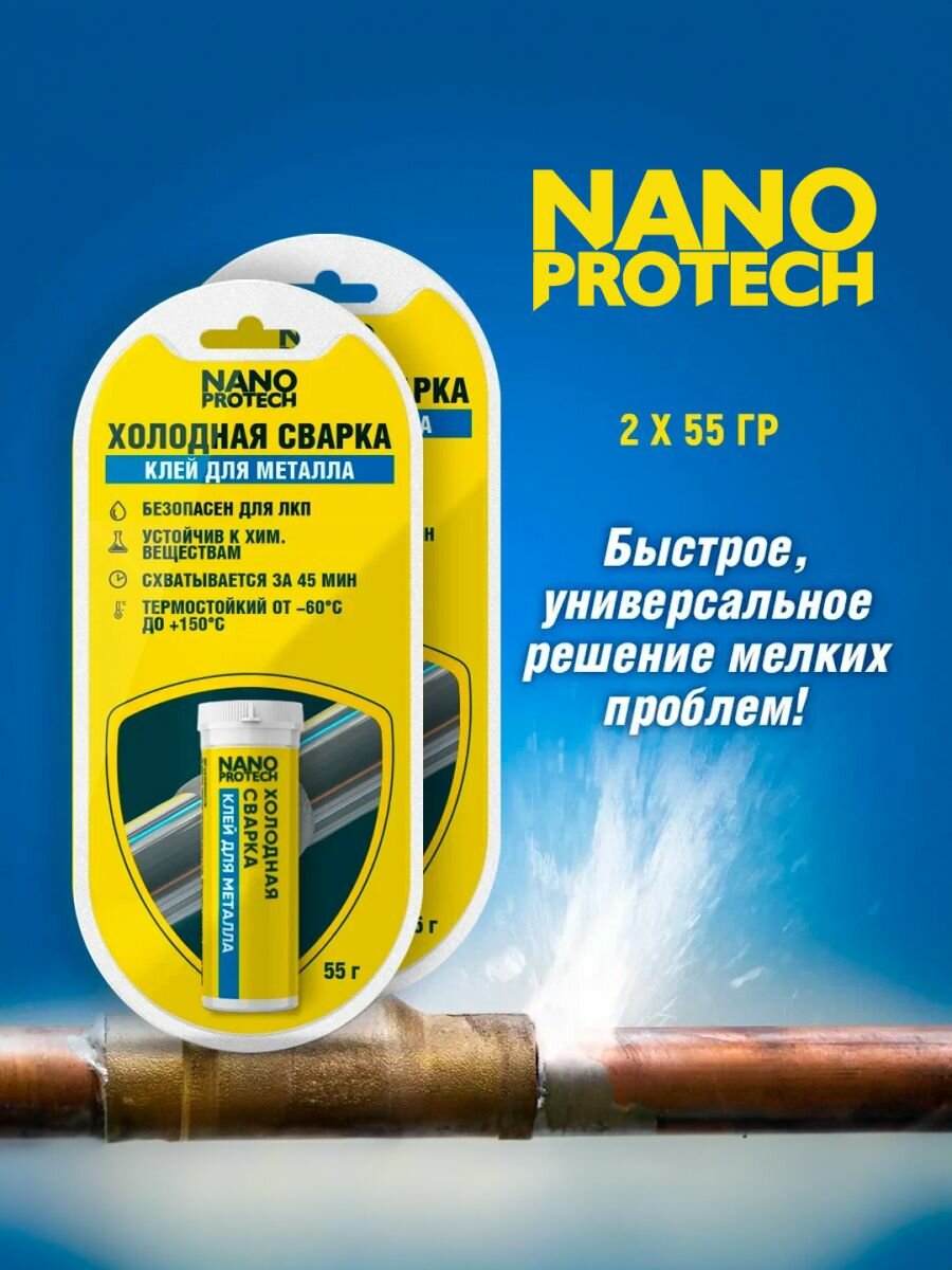 Холодная сварка для металла термостойкая клей NANOPROTECH 2 шт по 55 г