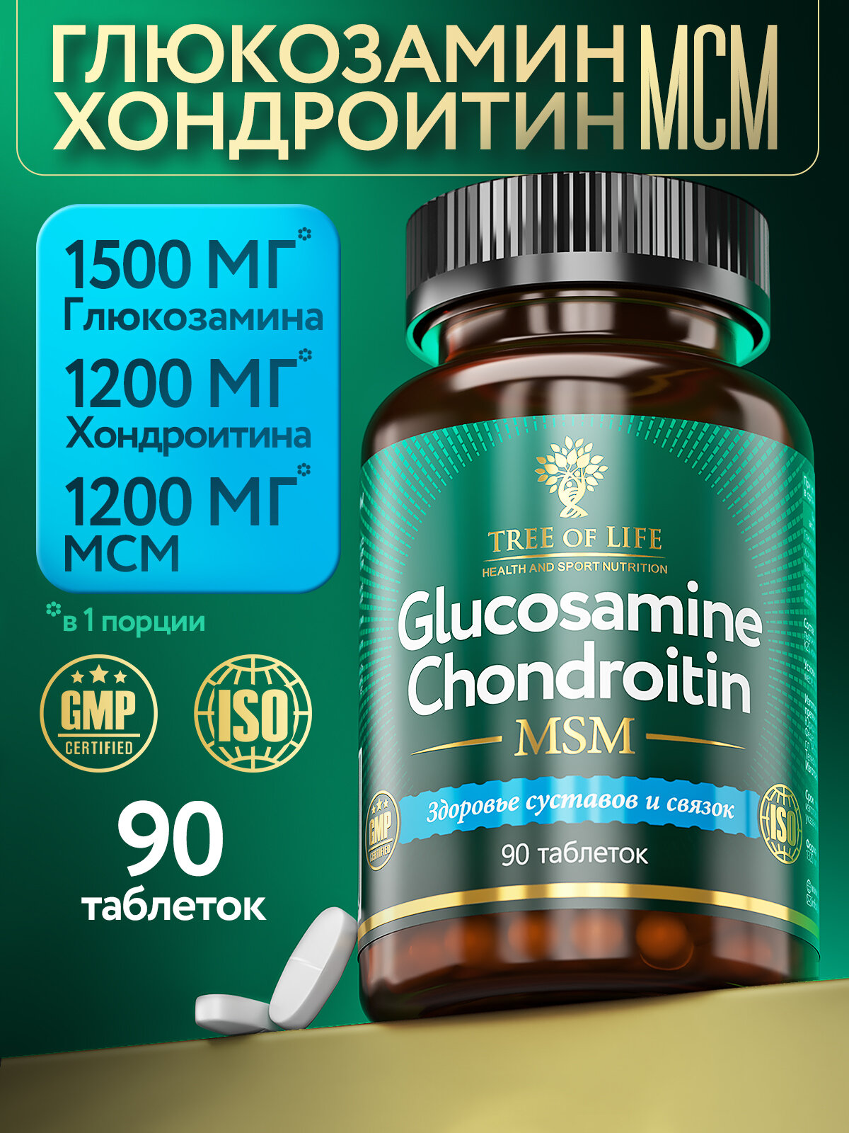 Глюкозамин хондроитин МСМ. Хондропротекторы для суставов Glucosamine, Chondroitin and MSM, 90 капсул