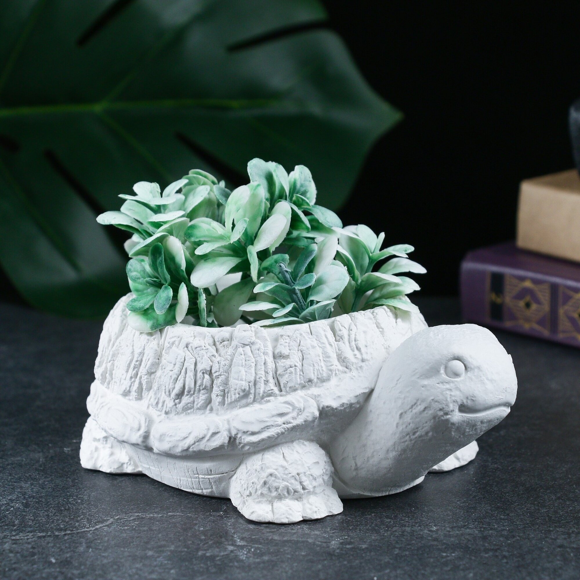 Кашпо Хорошие сувениры  Черепаха   гипс  белое  настольное  14x8x10 см