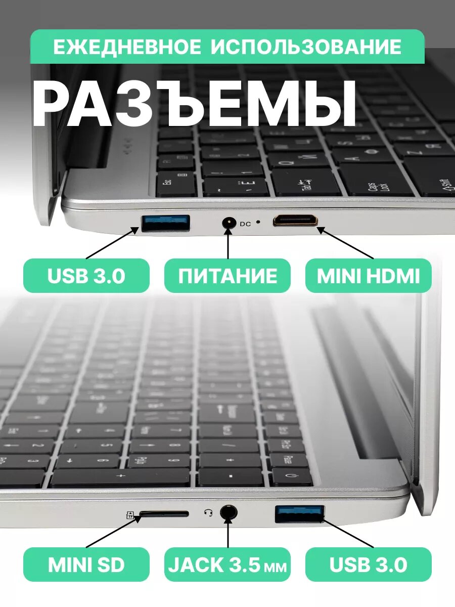 Ноутбук 15.6", Intel Celeron N5095, RAM 32 ГБ, SSD 256 ГБ, Windows Pro, серебристый, Русская раскладка — фото 1