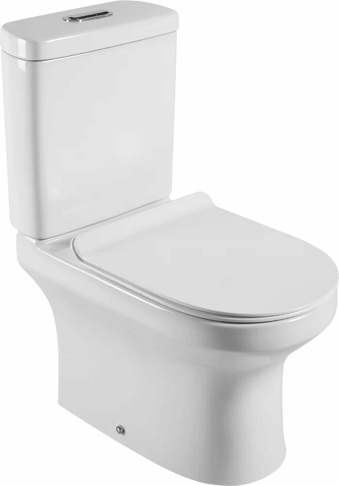 Унитаз-компакт напольный Agger AT04000 с микролифтом безободковый фарфоровый антивсплеск белый с нижним подводом овальный