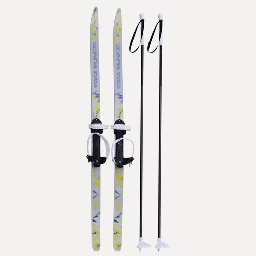 Изображение товара Лыжи подростковые "Ski Race" 130/100 см, унив. крепление, с палками стеклопластик серые.