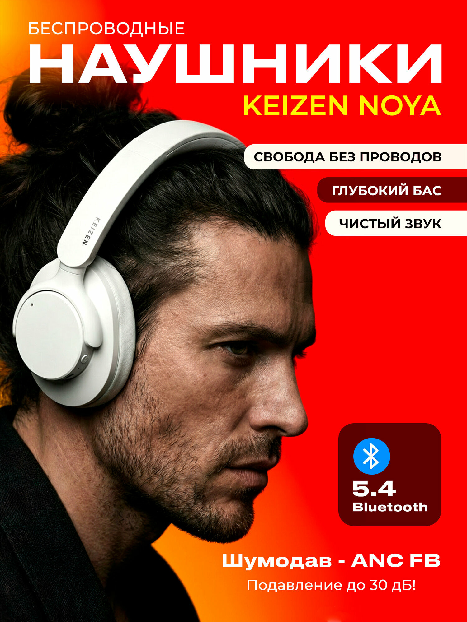 Наушники беспроводные большие для телефона и ПК с микрофоном KEIZEN NOYA W KZ-5524115