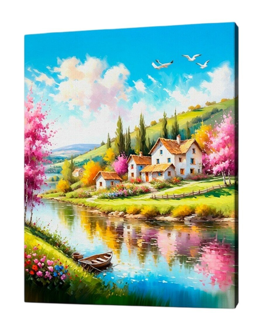 Картина по номерам на подрамнике Рыжий Кот: Весенняя деревня, 30х40 см