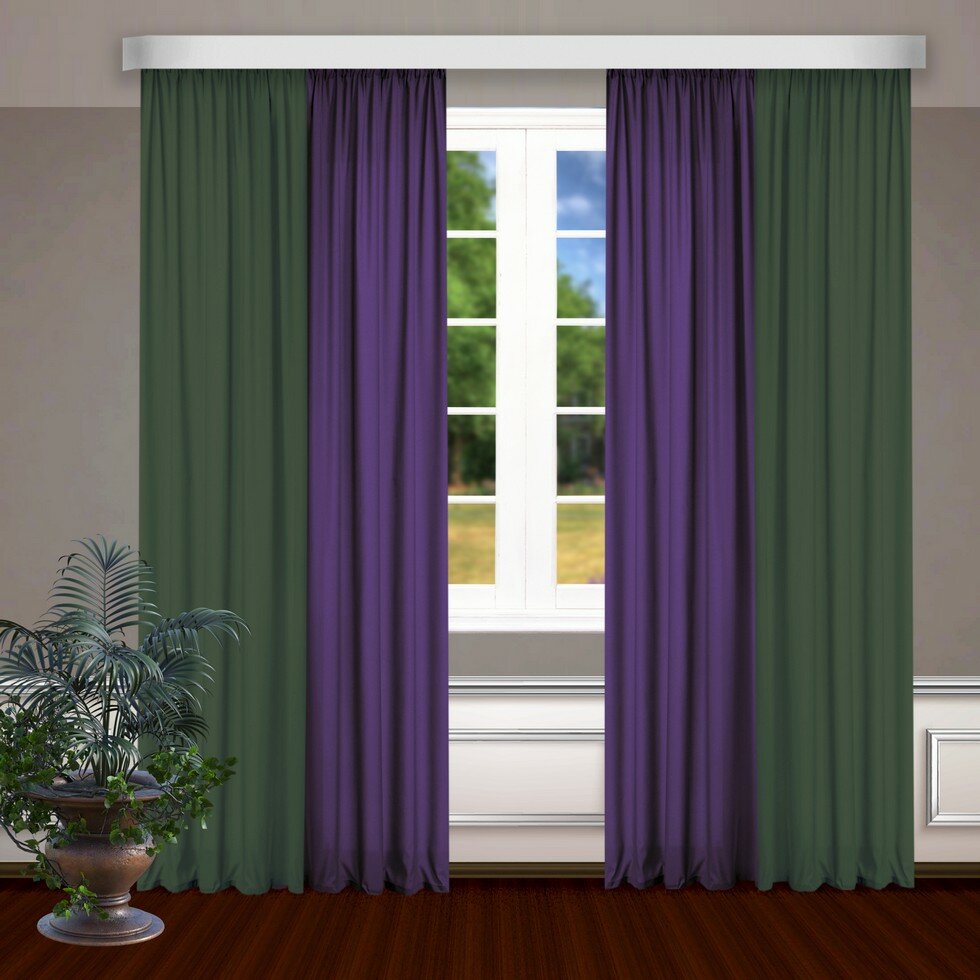 КаСЛ Классические шторы Bryson цвет: зеленый фиолетовый (145х270 см - 2 шт)