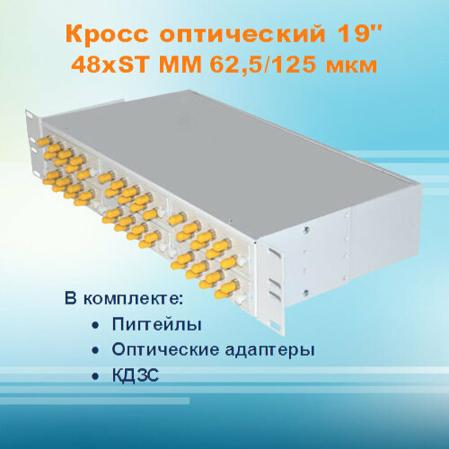 Кросс оптический стоечный СКРУ-2U19-A48-ST-MM62 (укомплектованный) кросс оптический стоечный скру 2u19 a48 sc sm укомплектованный